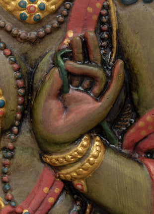 Tibetan Green Tara Wooden Thanka | Himalayan Art