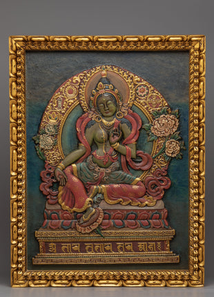 Tibetan Green Tara Wooden Thanka