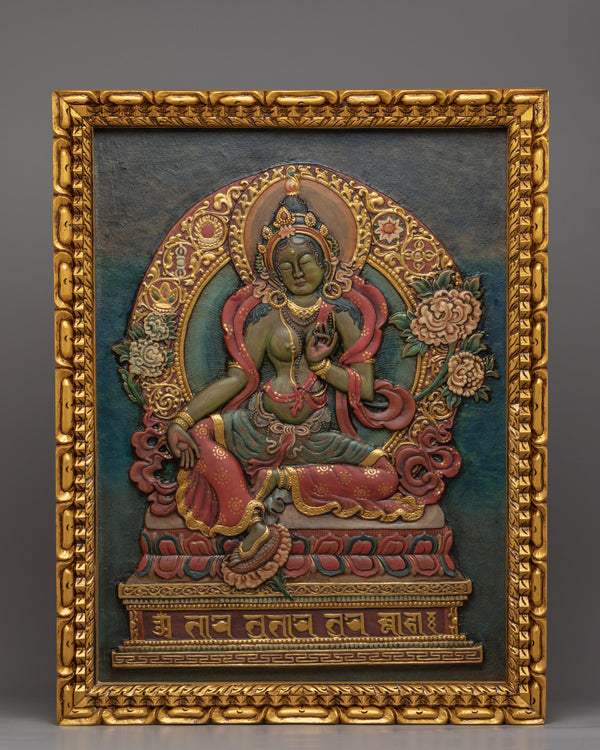 Tibetan Green Tara Wooden Thanka