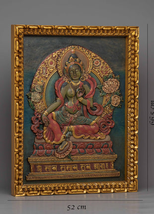 Tibetan Green Tara Wooden Thanka | Himalayan Art