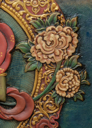 Tibetan Green Tara Wooden Thanka | Himalayan Art