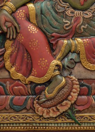 Tibetan Green Tara Wooden Thanka | Himalayan Art