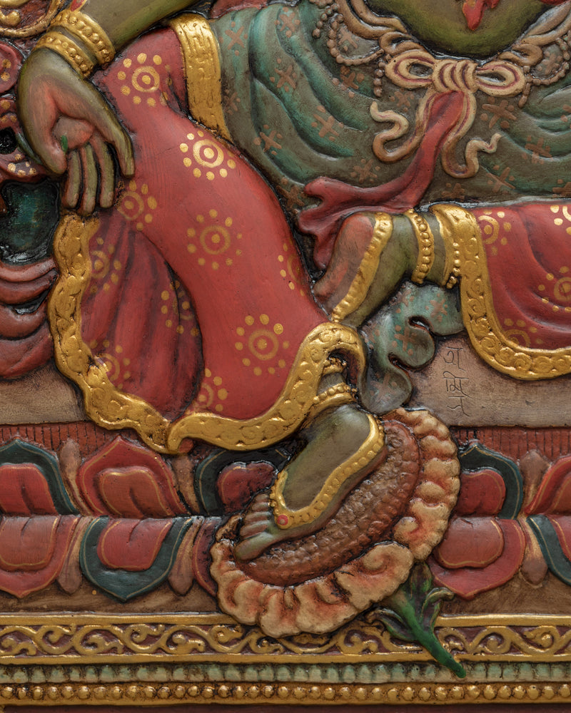 Tibetan Green Tara Wooden Thanka | Himalayan Art