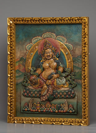 Dzambhala Wooden Thangka | 24K Gold Plating