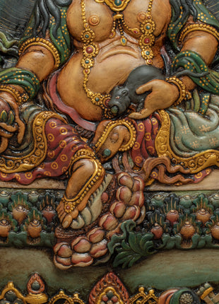 Dzambhala Wooden Thangka | 24K Gold Plating