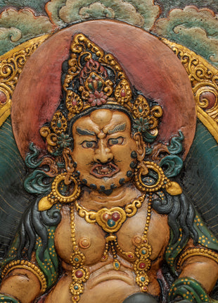 Dzambhala Wooden Thangka | 24K Gold Plating