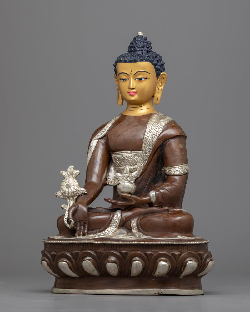 Medicine Buddha Mantra Practice Statue | Silver Plating Statue
