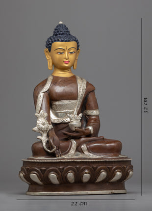 Medicine Buddha Mantra Practice Statue | Silver Plating Statue