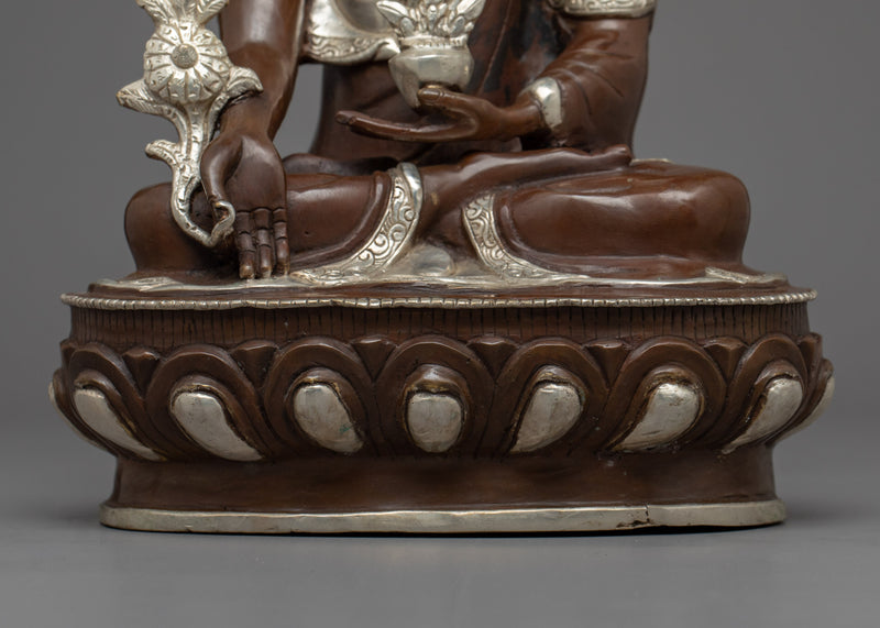 Medicine Buddha Mantra Practice Statue | Silver Plating Statue