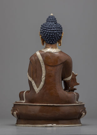 Medicine Buddha Mantra Practice Statue | Silver Plating Statue