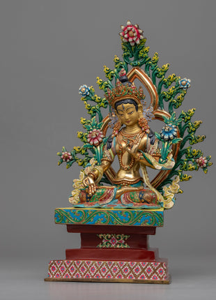 Himalayan Style Gold-Gilded Statue For White Tara Mantra Practice | Tibetan Art Plated with Gold