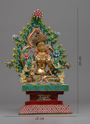 Himalayan Style Gold-Gilded Statue For White Tara Mantra Practice | Tibetan Art Plated with Gold