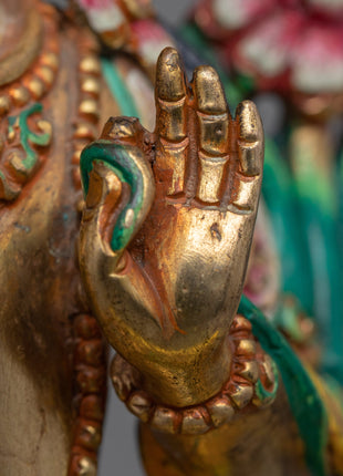 Wisdom Deity Manjushri Bodhisattva Statue | Traditional Gold-Plated Himalayan Artwork For Mindfulness