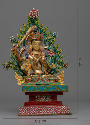 Wisdom Deity Manjushri Bodhisattva Statue | Traditional Gold-Plated Himalayan Artwork For Mindfulness