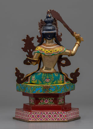 Wisdom Deity Manjushri Bodhisattva Statue | Traditional Gold-Plated Himalayan Artwork For Mindfulness