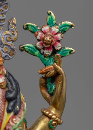 Traditional Himalayan Chenrezig Avalokiteshvara Gold Statue | The Bodhisattva Of Compassion in Buddhism