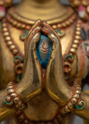 Traditional Himalayan Chenrezig Avalokiteshvara Gold Statue | The Bodhisattva Of Compassion in Buddhism