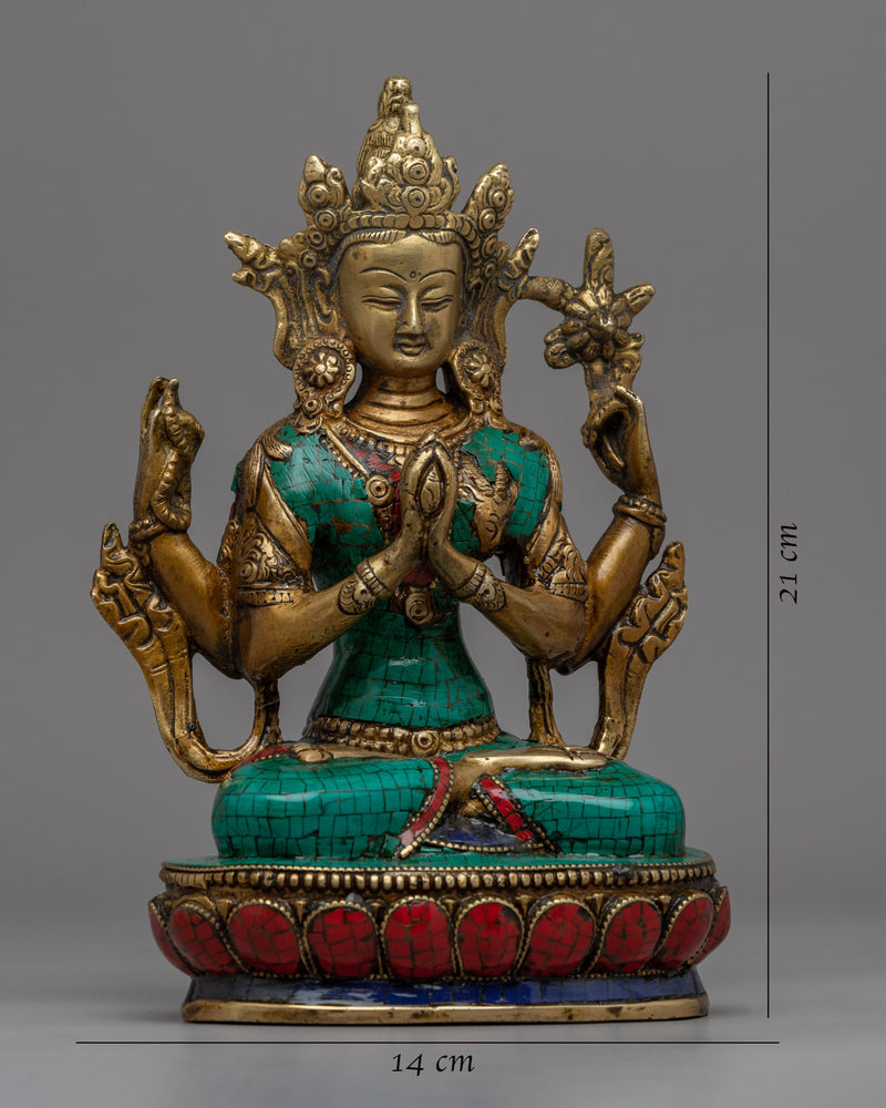 Tibetan Bodhisattva 4 Armed Chenrezig Statue | Avalokiteshvara, The Bodhisattva Of Compassion Artwork