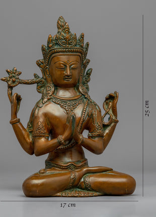 Bodhisattva 4 Armed Chenrezig Statue | Buddhist Deity of Compassion Statue