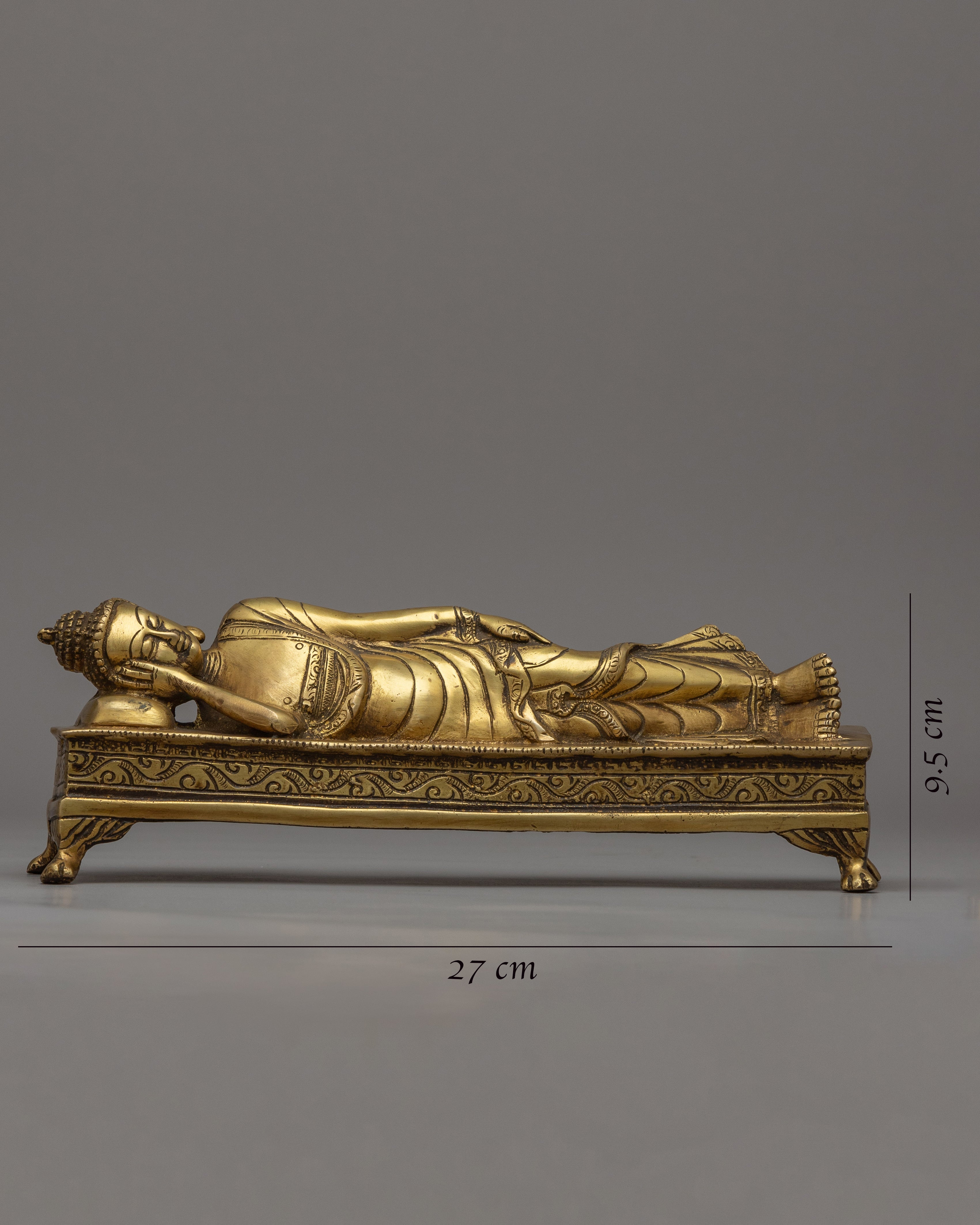 Traditional Hand-Craved Sleeping Buddha Statue | Historical Buddha Reclining Posture Artwork