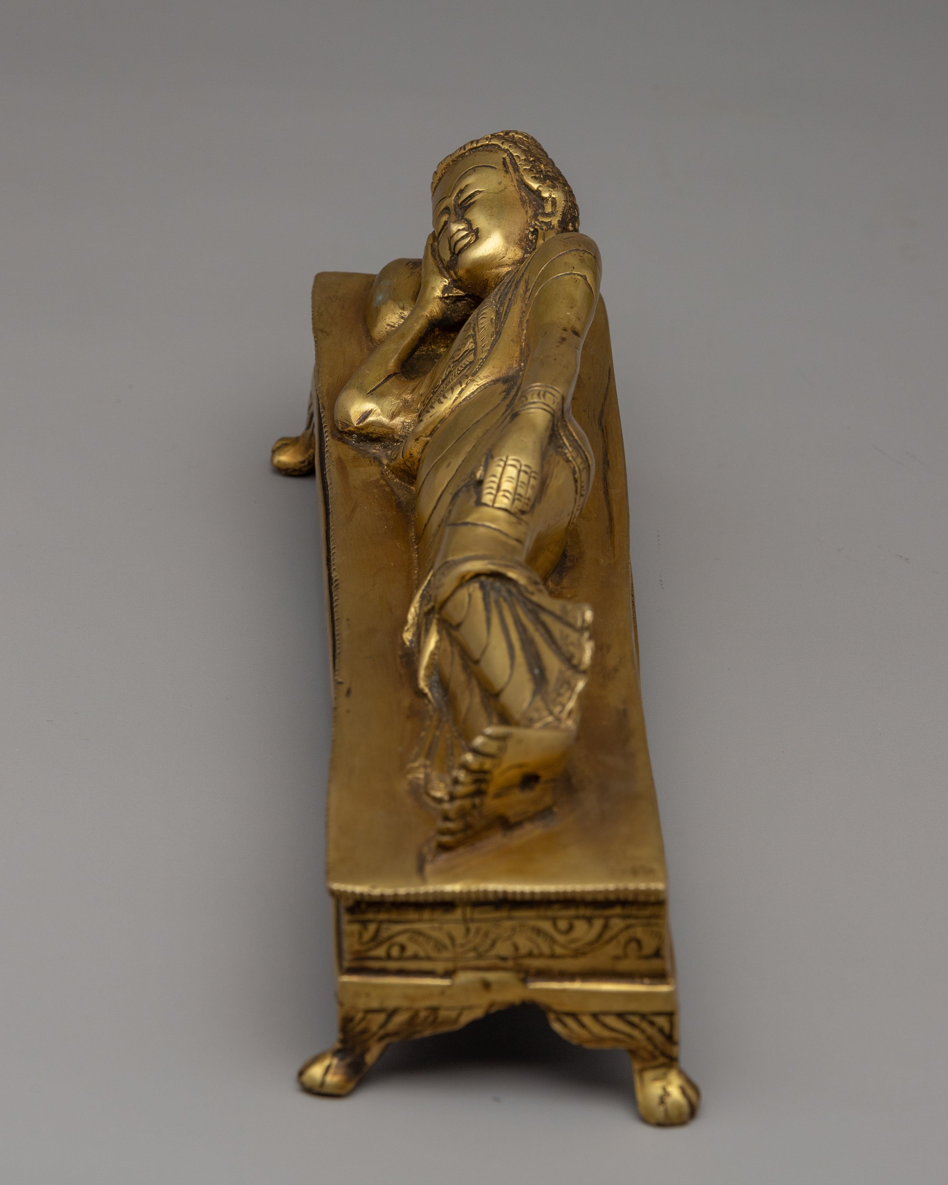 Traditional Hand-Craved Sleeping Buddha Statue | Historical Buddha Reclining Posture Artwork