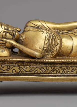 Traditional Hand-Craved Sleeping Buddha Statue | Historical Buddha Reclining Posture Artwork