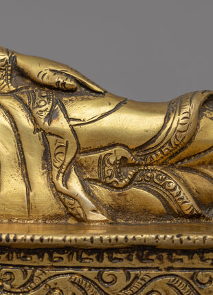 Traditional Hand-Craved Sleeping Buddha Statue | Historical Buddha Reclining Posture Artwork