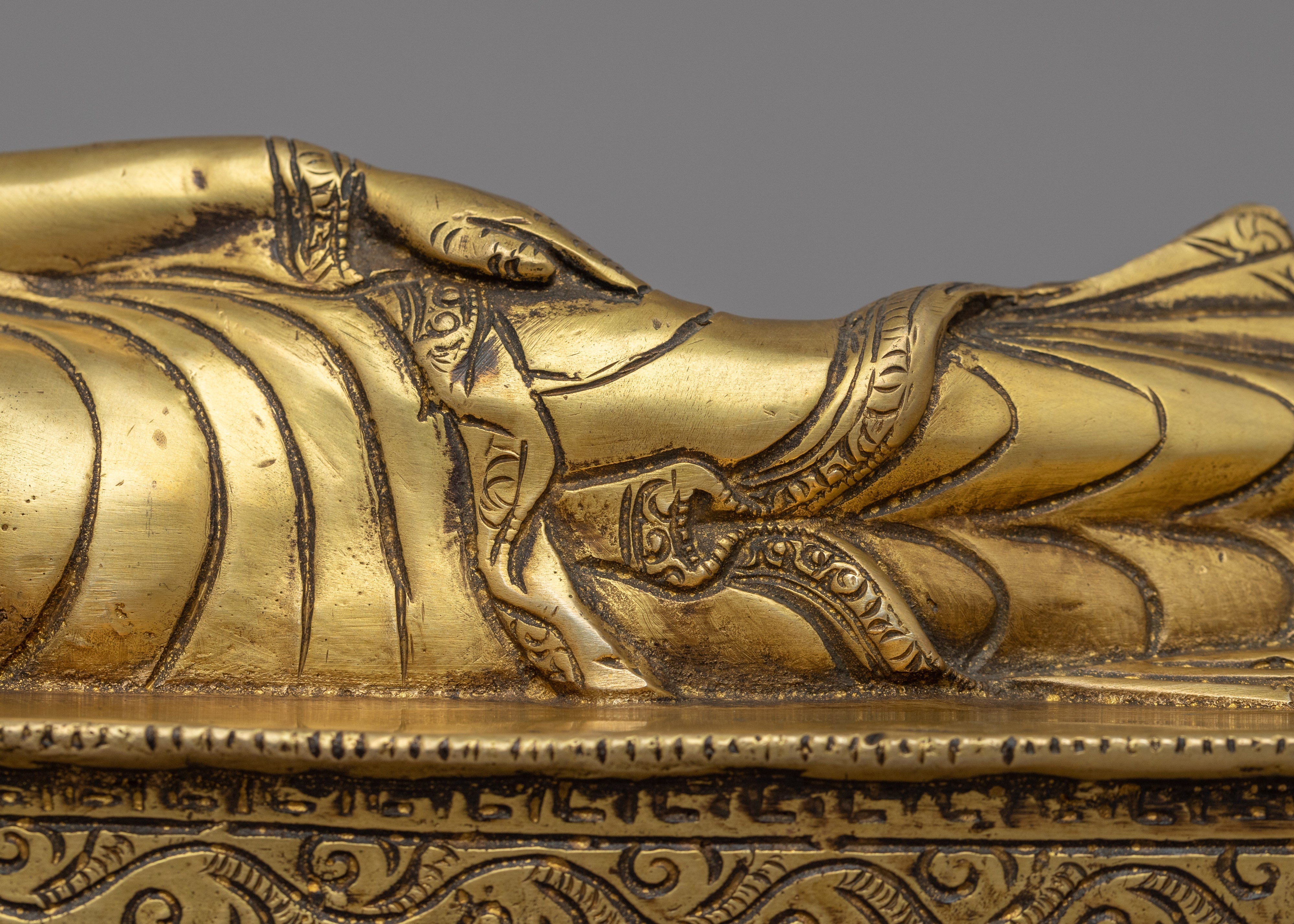 Traditional Hand-Craved Sleeping Buddha Statue | Historical Buddha Reclining Posture Artwork