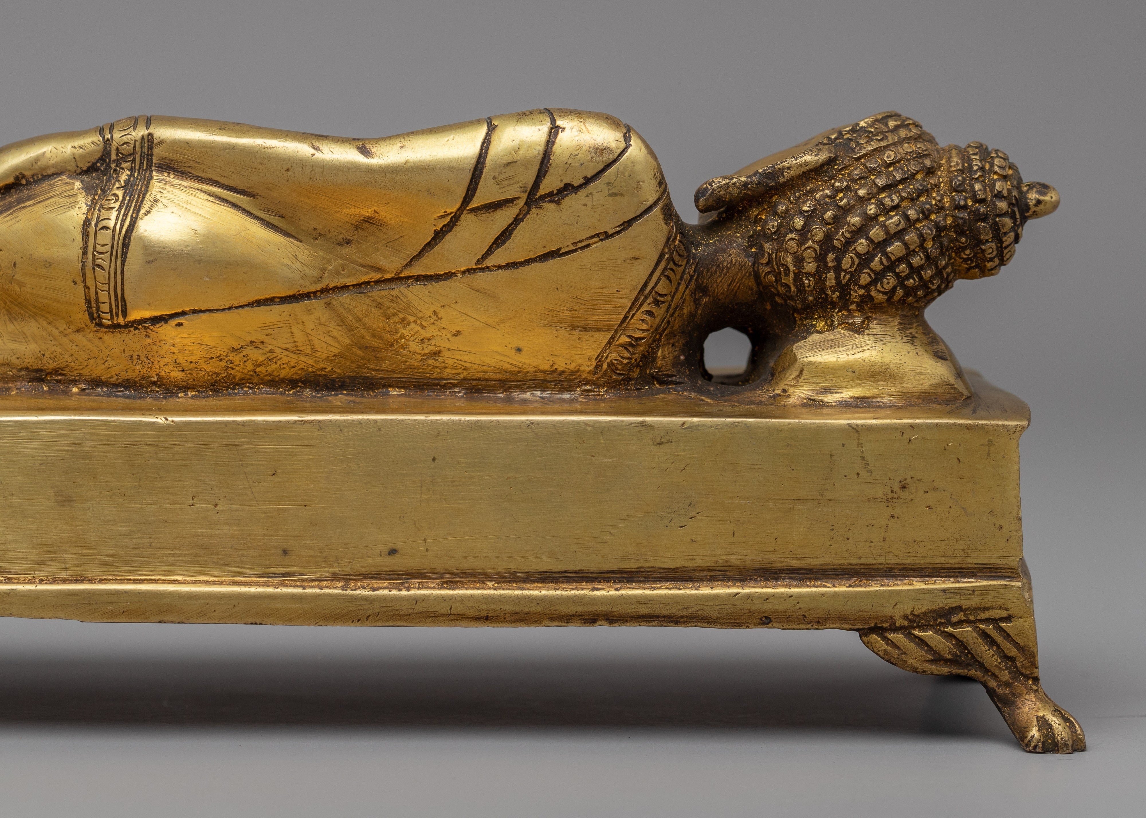 Traditional Hand-Craved Sleeping Buddha Statue | Historical Buddha Reclining Posture Artwork