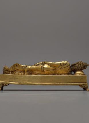 Traditional Hand-Craved Sleeping Buddha Statue | Historical Buddha Reclining Posture Artwork