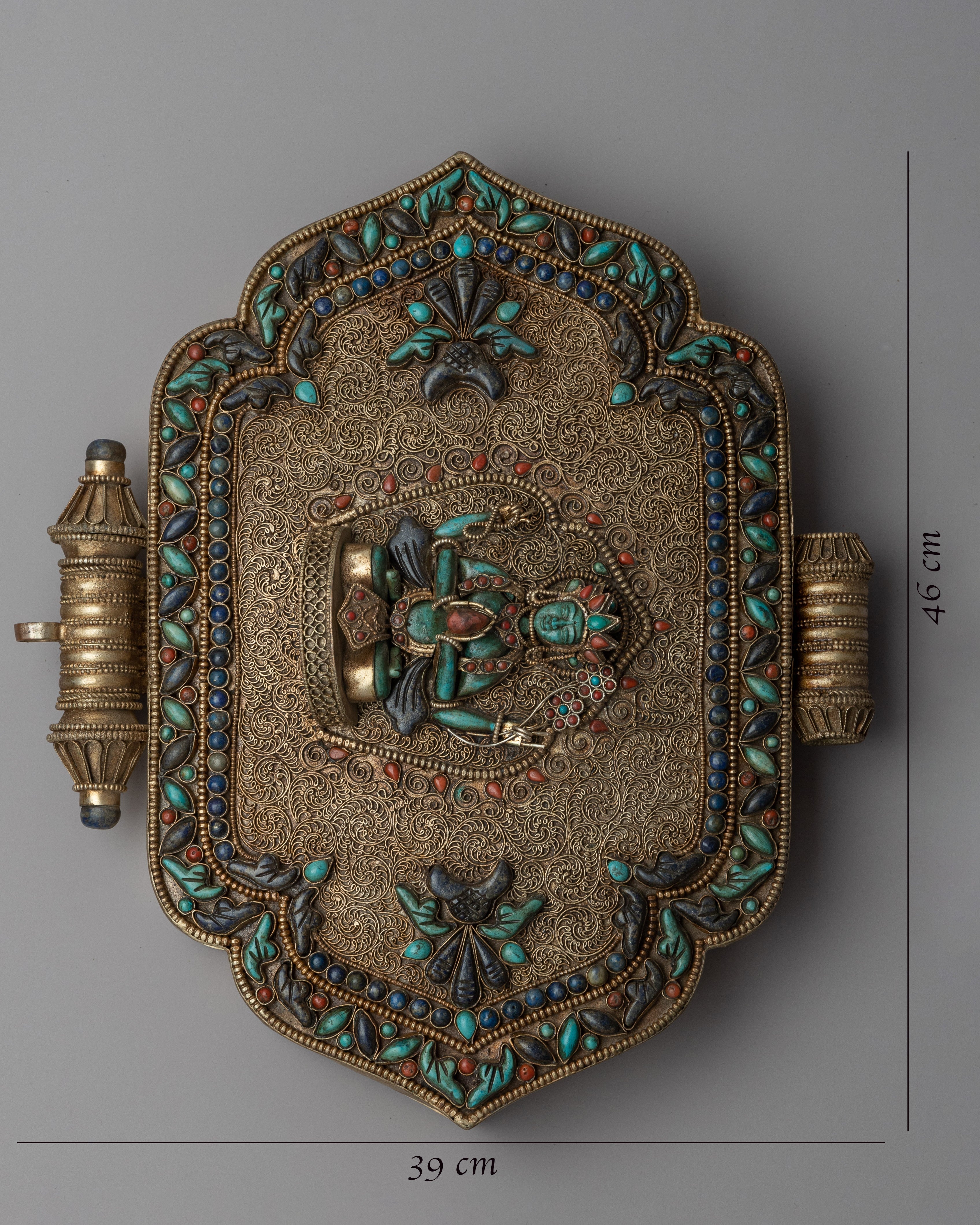 Handmade Chenresig Ghau Prayer Box | Gemstones Inlaid Chenrezig Handcrafted Ghau Meditation Box