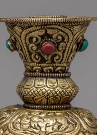 Gemstones Embedded Flower Vase | Himalayan Art Work