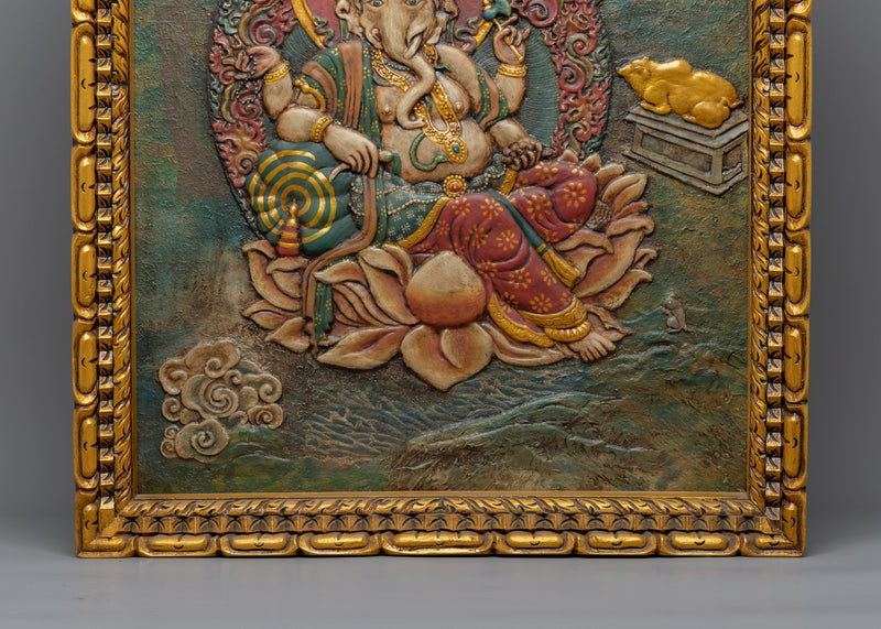 Ganesh Mantra Practice Wooden Thangka | Himalayan Art