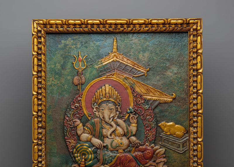 Ganesh Mantra Practice Wooden Thangka | Himalayan Art