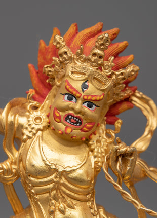 Machine Bodhisattva Vajrapani Sculpture | Gold-Plated Tibetan Buddhist Art