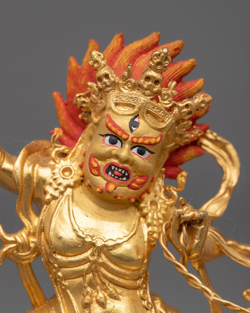 Machine Bodhisattva Vajrapani Sculpture | Gold-Plated Tibetan Buddhist Art