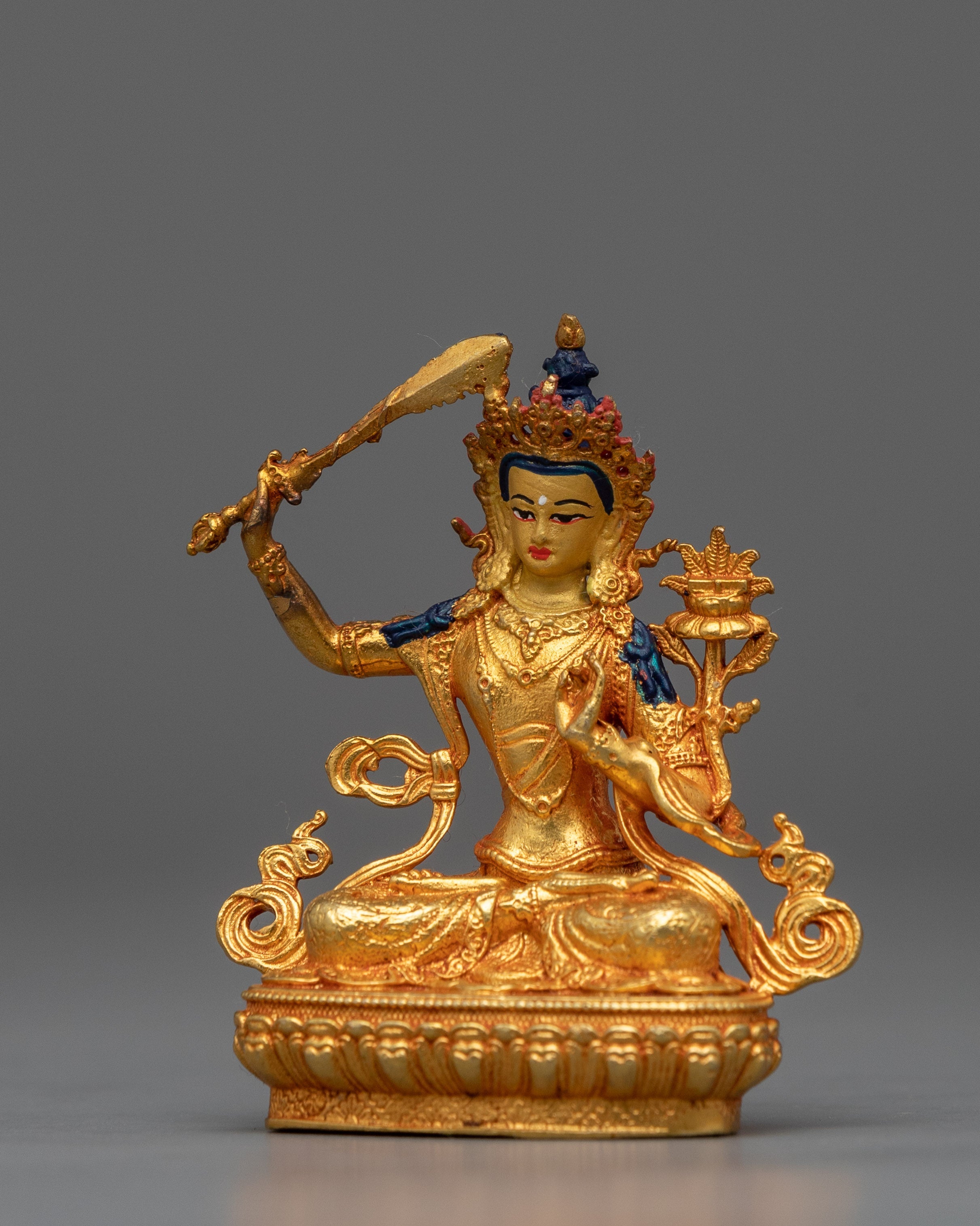 Machine-Made Manjushri Bodhisattva Statue | Buddhist Gold Gilded Copper Statue