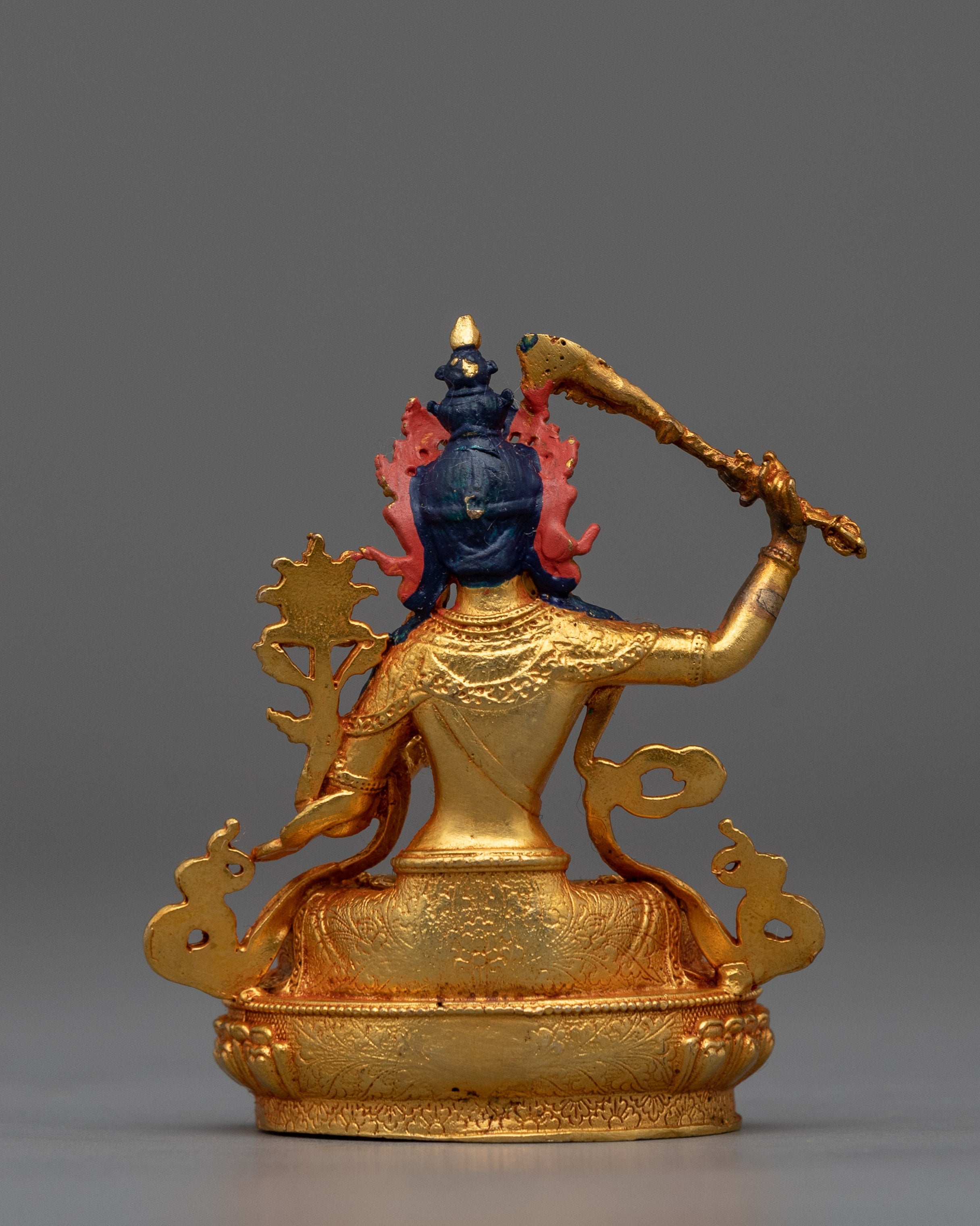 Machine-Made Manjushri Bodhisattva Statue | Buddhist Gold Gilded Copper Statue
