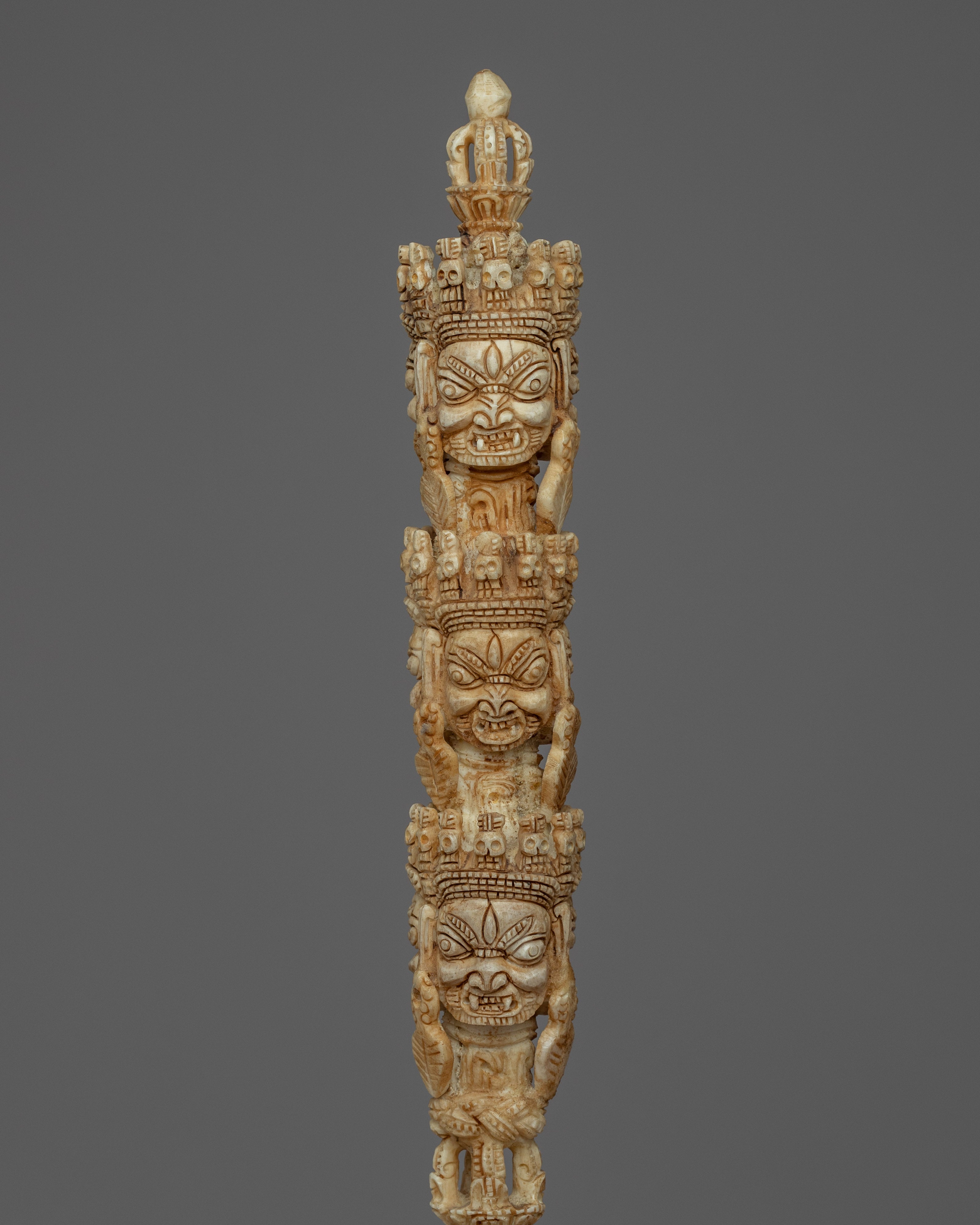 Himalayan 9 Headed Bone Phurba | Tibet Ritual Dagger
