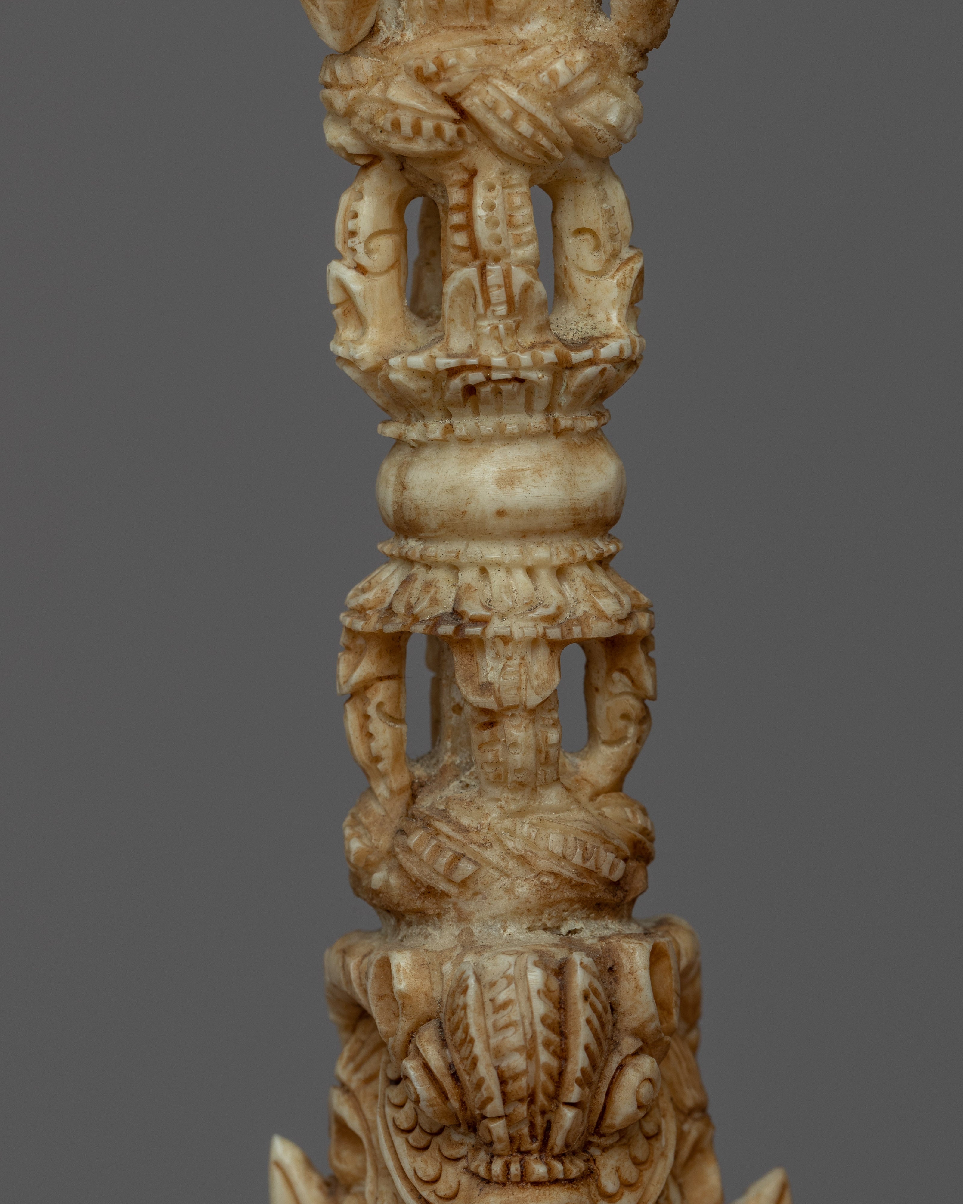 Himalayan 9 Headed Bone Phurba | Tibet Ritual Dagger