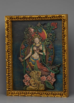 White Tara Relief Art Thangka | Buddhist Home Decor