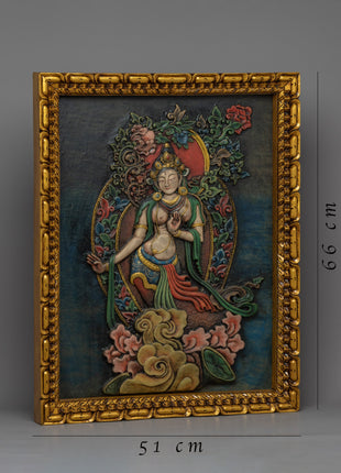 White Tara Relief Art Thangka | Buddhist Home Decor