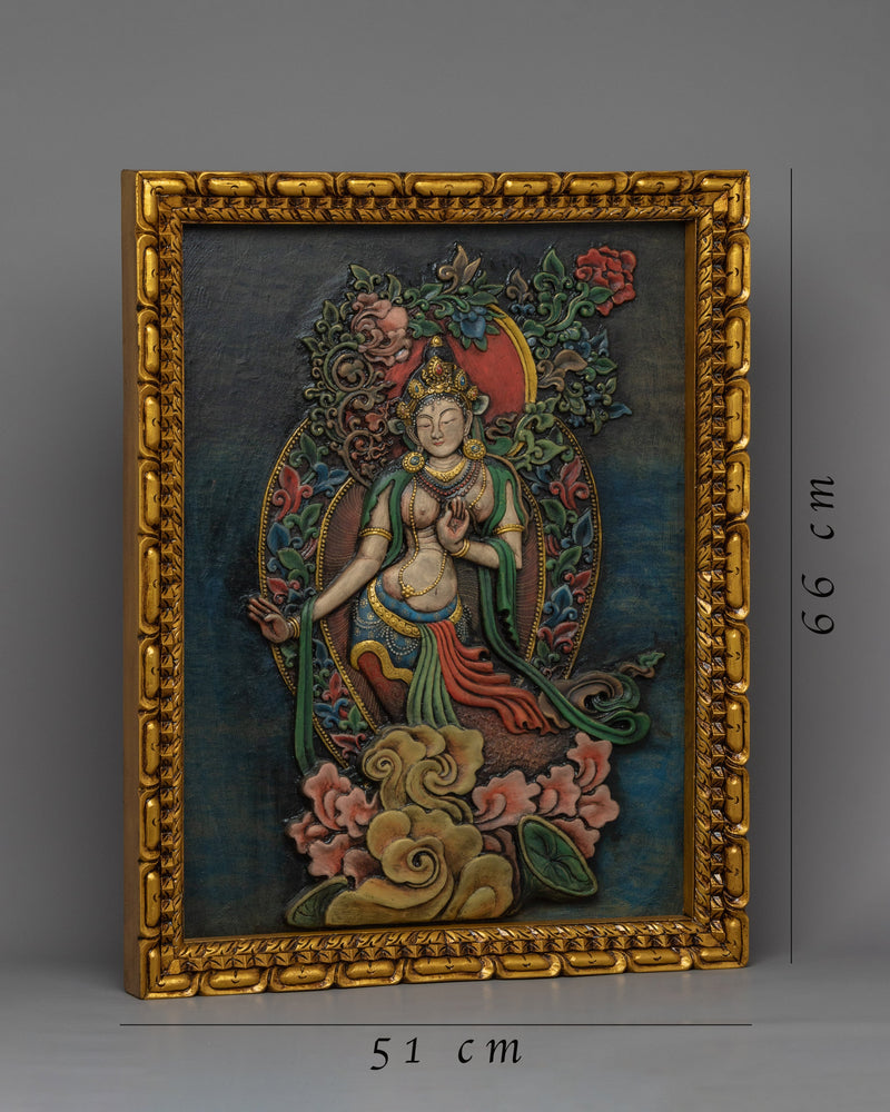 White Tara Relief Art Thangka | Buddhist Home Decor