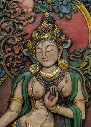 White Tara Relief Art Thangka | Buddhist Home Decor