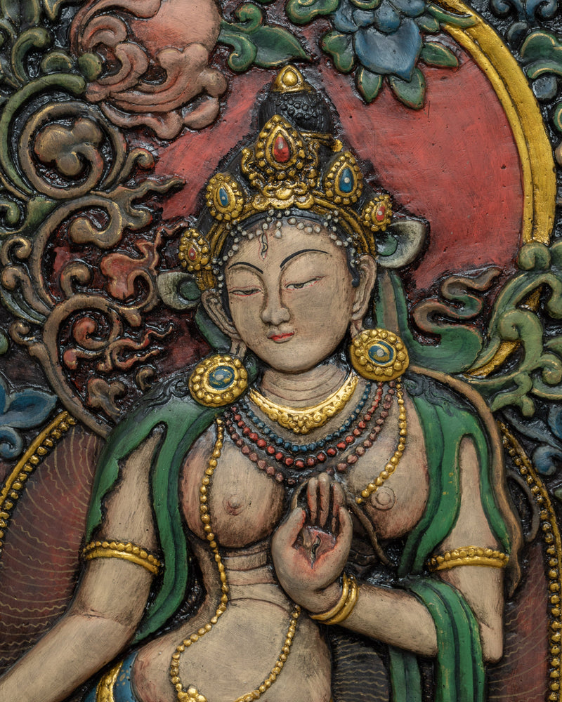 White Tara Relief Art Thangka | Buddhist Home Decor