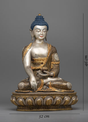 Buddha Shakyamuni Statue | Silver Plating Tibetan Style Buddhist Statue