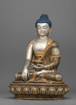 Buddha Shakyamuni Statue | Silver Plating Tibetan Style Buddhist Statue