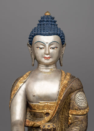 Buddha Shakyamuni Statue | Silver Plating Tibetan Style Buddhist Statue