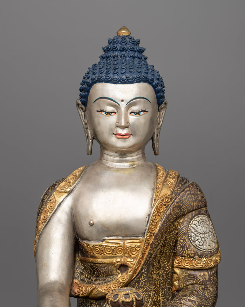 Buddha Shakyamuni Statue | Silver Plating Tibetan Style Buddhist Statue