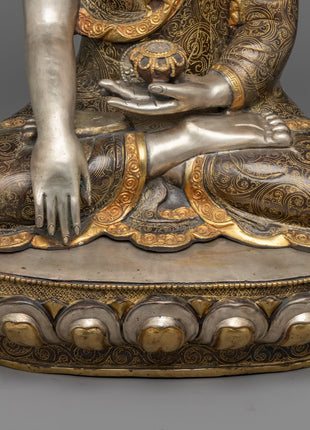 Buddha Shakyamuni Statue | Silver Plating Tibetan Style Buddhist Statue